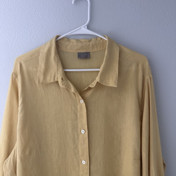 J JILL Size-2X Women Shirt 100% Linen Yellow Button Front Casual Resort Lagen - Picture 11 of 11